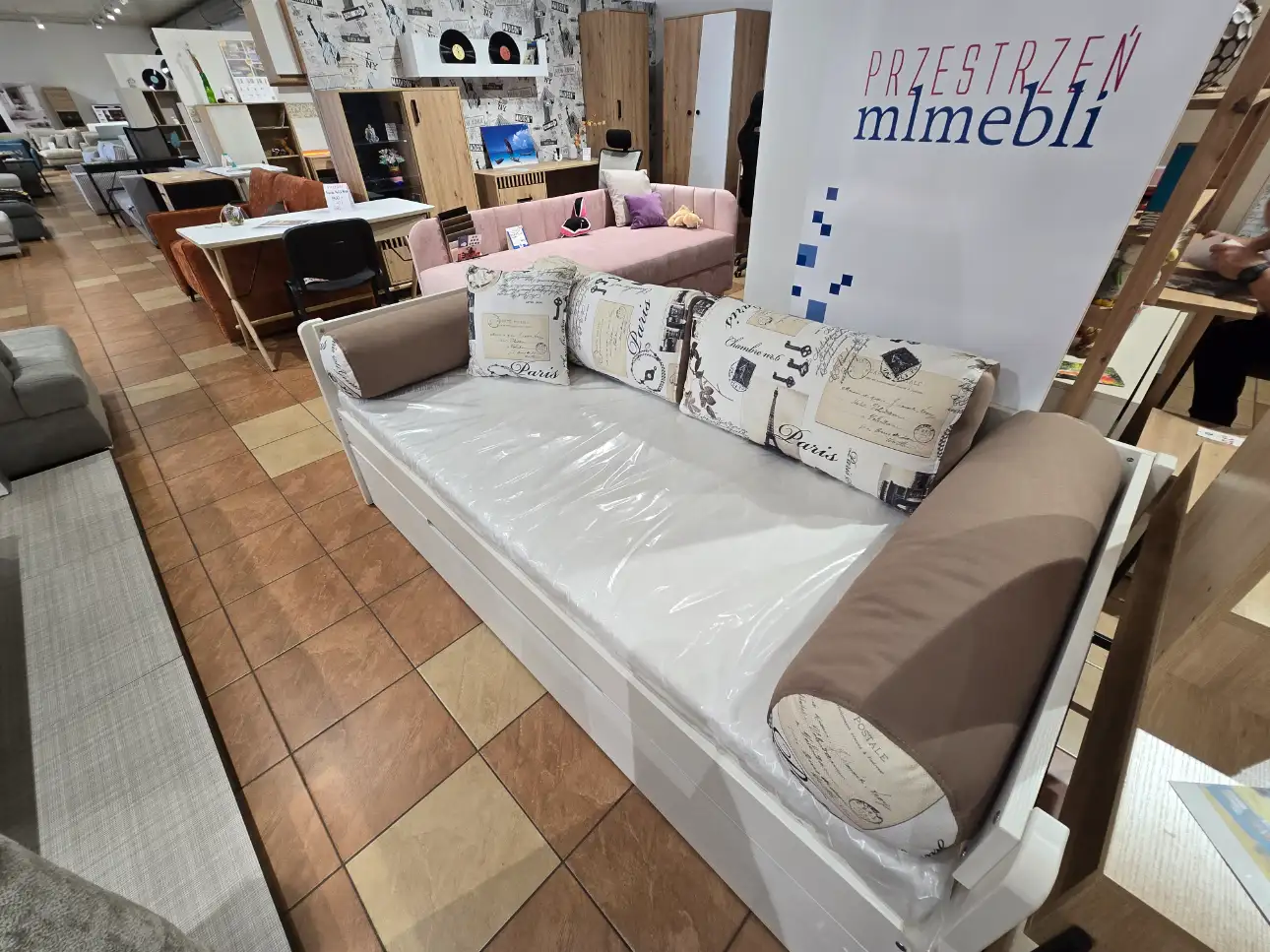 Dolmar Meble Łóżko BORYS z Szufladą 90 x 200 B1 + B2 + materac bonellowy sosna barwiona na biel