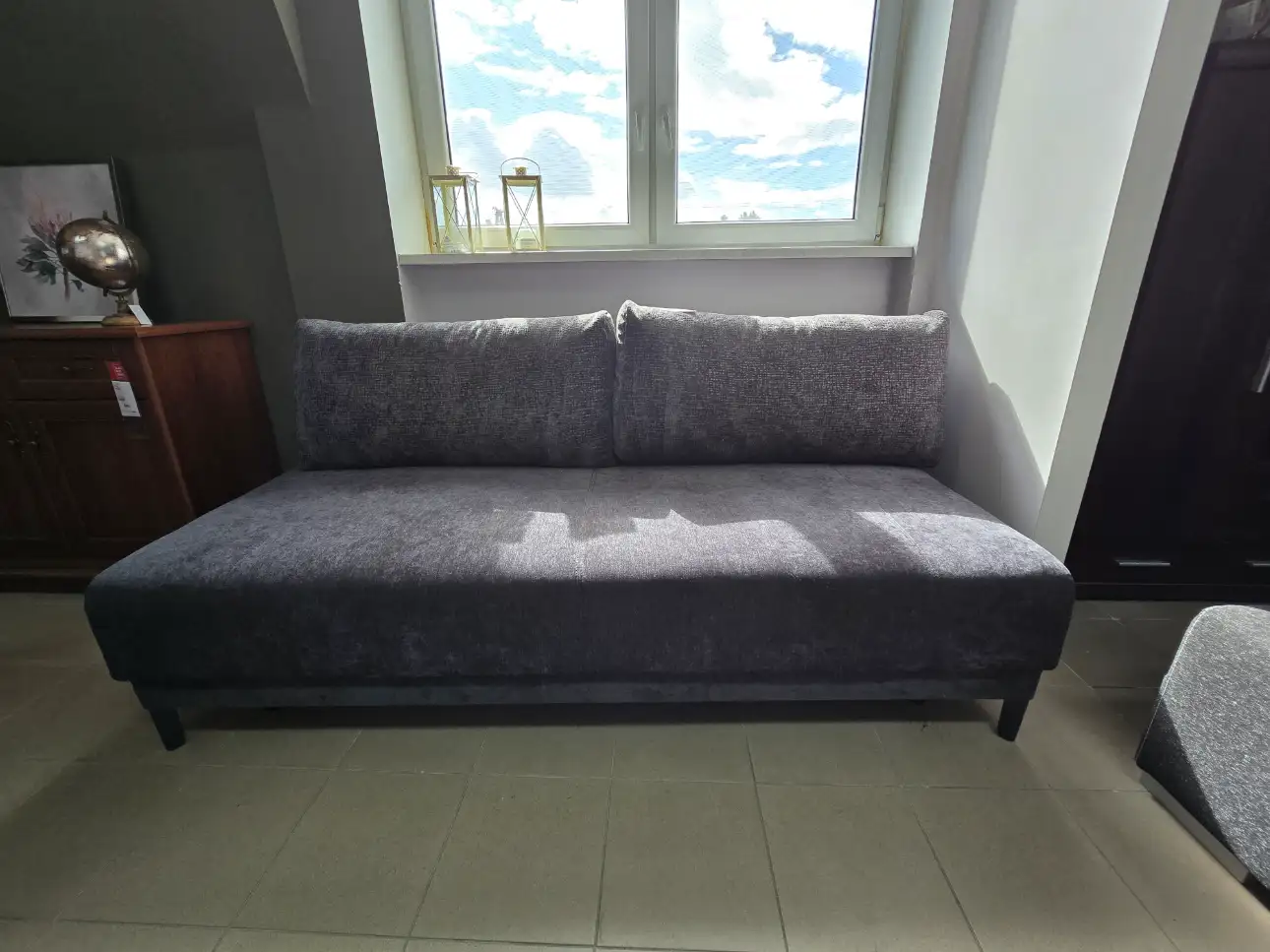 Black Red White Sofa SENTILA kanapa z funkcją spania i pojemnikiem czarna
