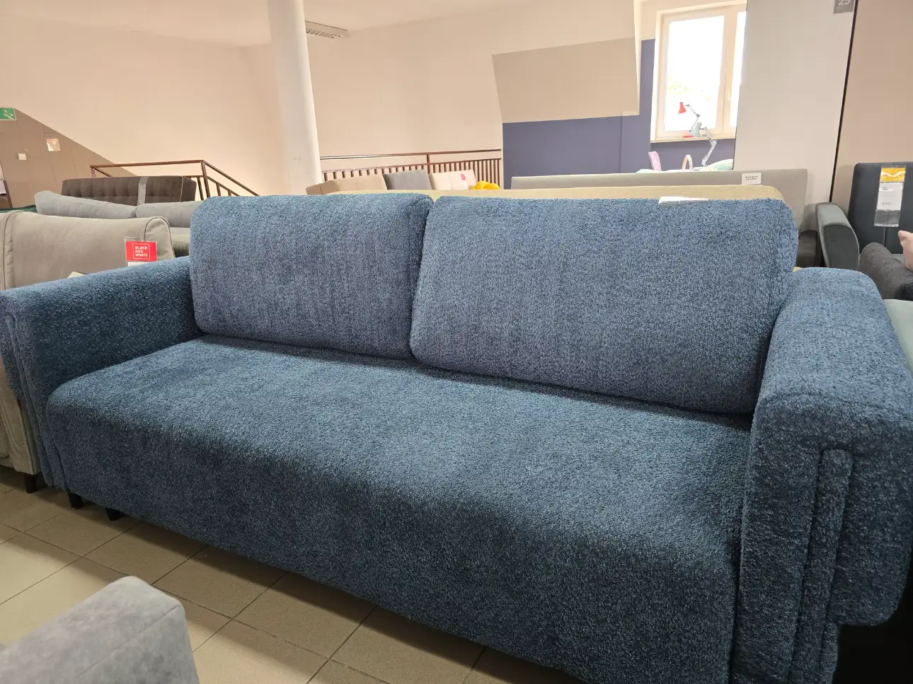 Sofa ADEL kanapa z funkcją spania i pojemnikiem na pościel granatowa 