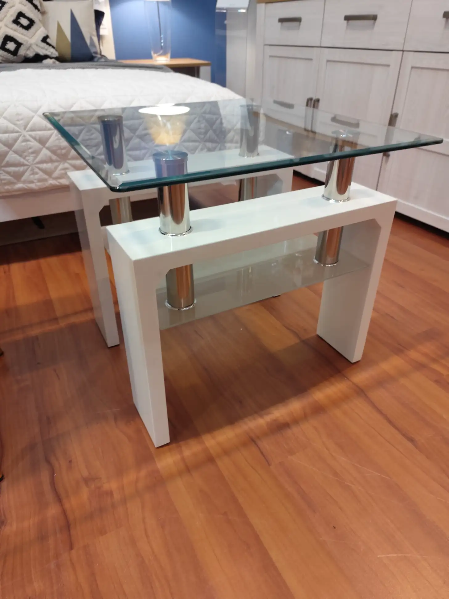 Stolik kwadratowy A08 ława szklana biała 60 x 60 cm