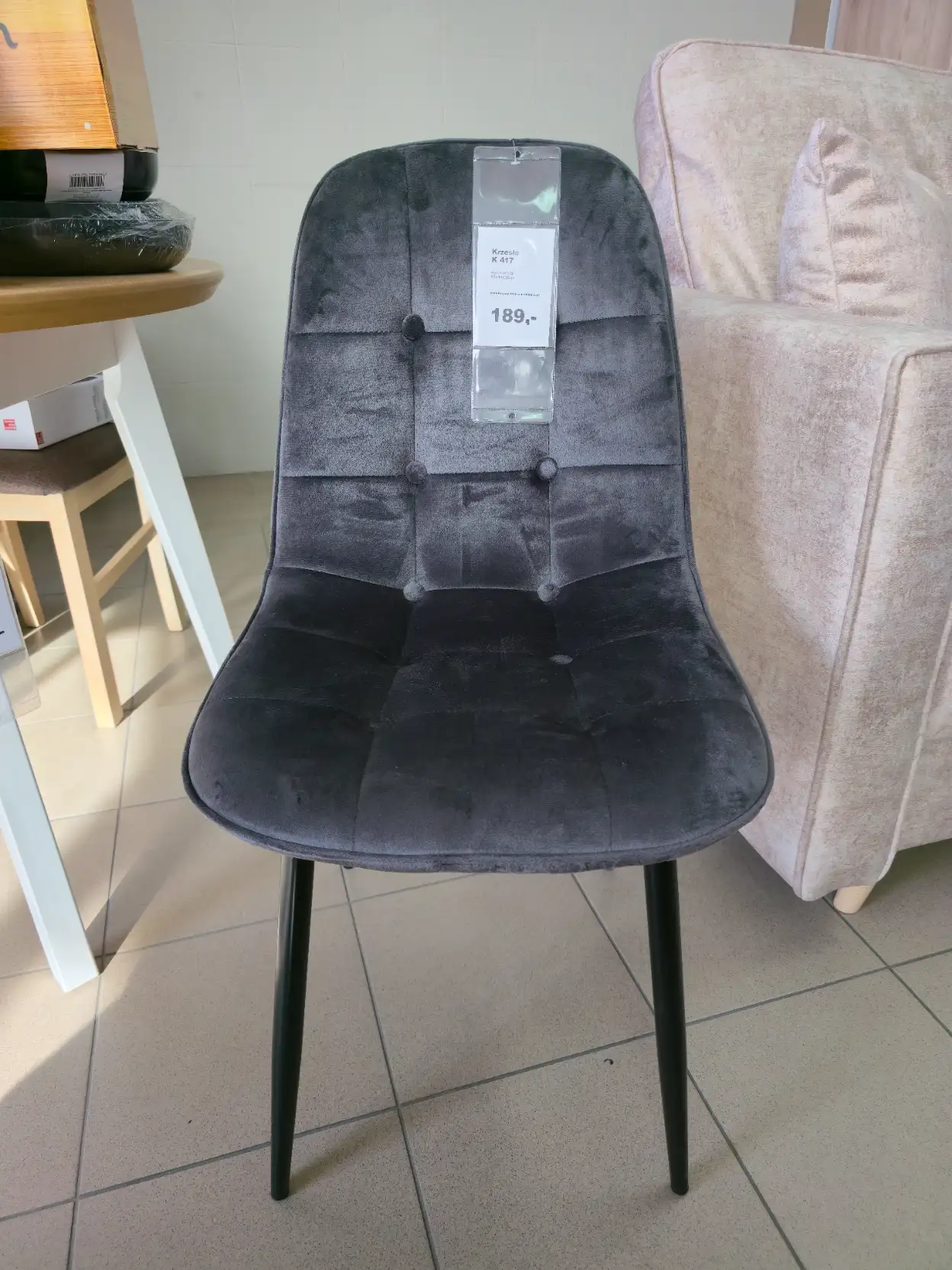 Halmar Krzesło K-417 tapicerowane velvet popielate szare