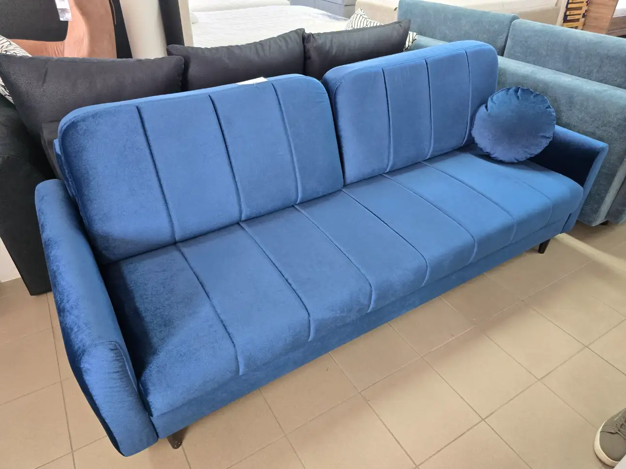 Black Red White Sofa LATINA kanapa z funkcją spania i pojemnikiem granatowa