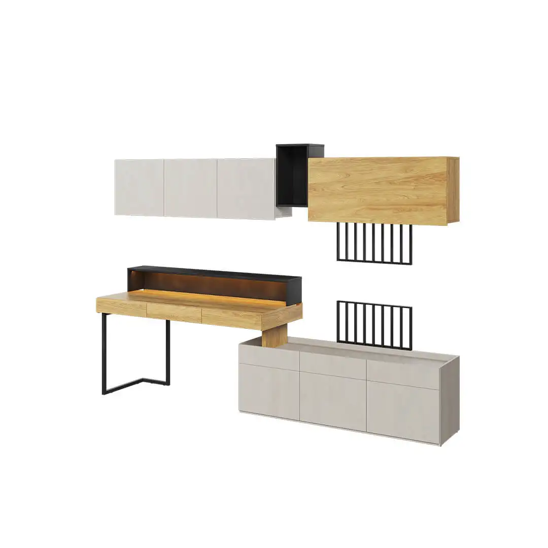 Lenart Zestaw mebli TEEN FLEX SET-01 LED biurko + nadstawka LED + szafki wiszące + panel TV + szafka