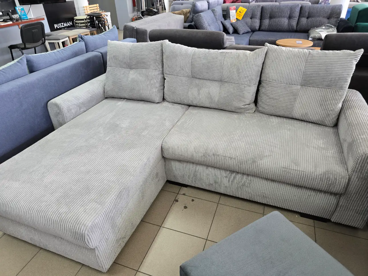 Black Red White Narożnik BOLZANO 224 x 169 cm z funkcją spania sztruks szary