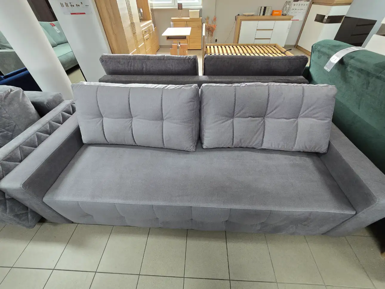 Black Red White Sofa ANGIE kanapa 3 - osobowa z funkcją spania i pojemnikiem szary