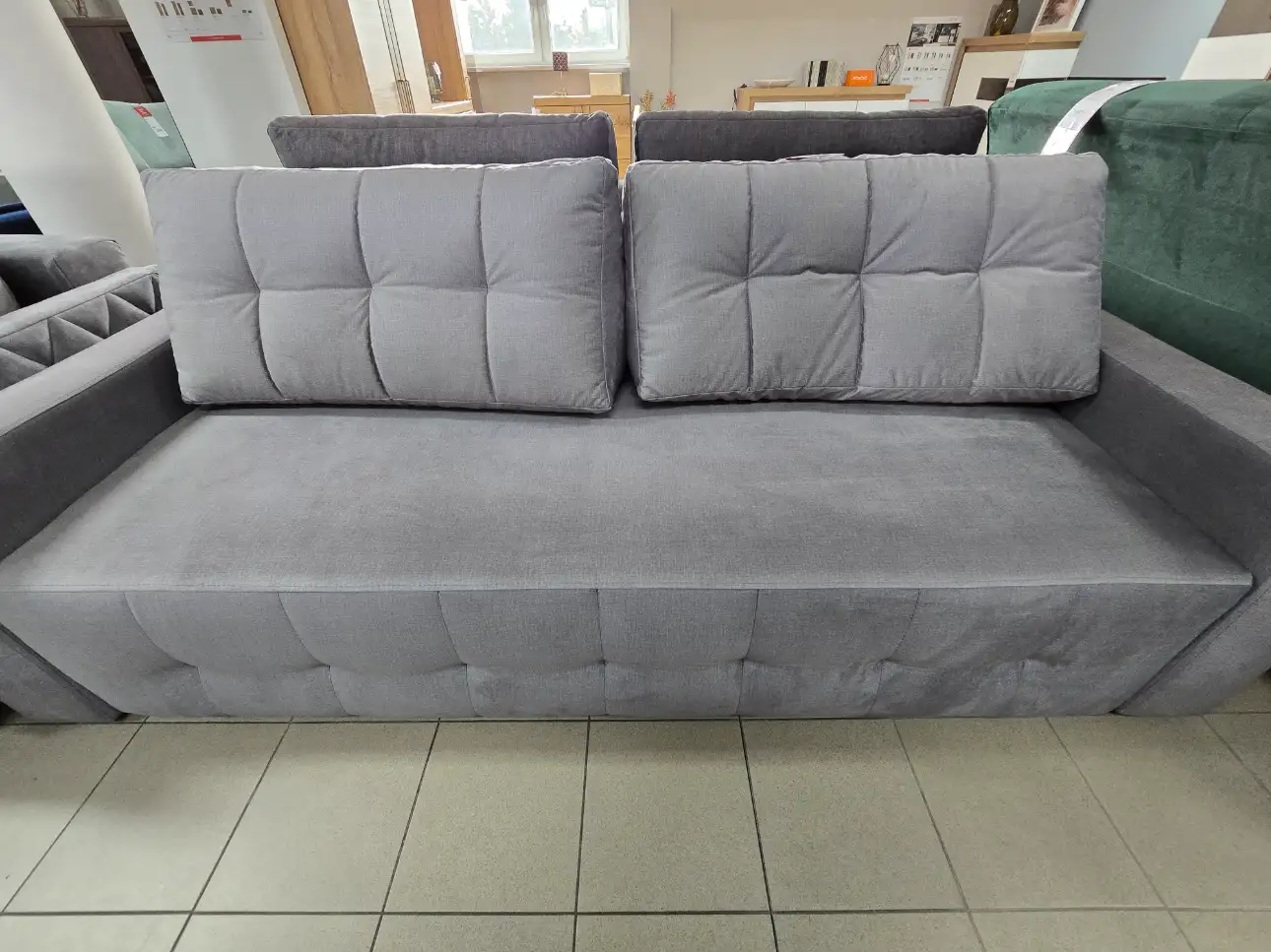 Black Red White Sofa ANGIE kanapa 3 - osobowa z funkcją spania i pojemnikiem szary