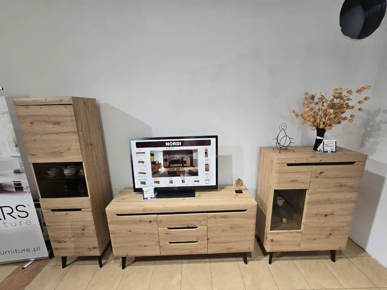 Piaski Meble Zestaw mebli NORDI komoda + 2x witryna (NWT53, NWT90, NKSZ160)