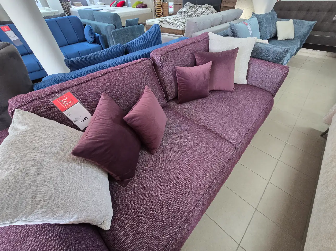 Black Red White Sofa KAMI z funkcja spania bordowa 