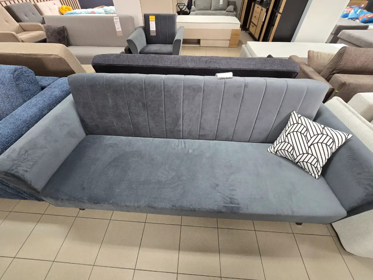 Kanapa LINEA sofa z funkcją spania i pojemnikiem grafitowa welurowa