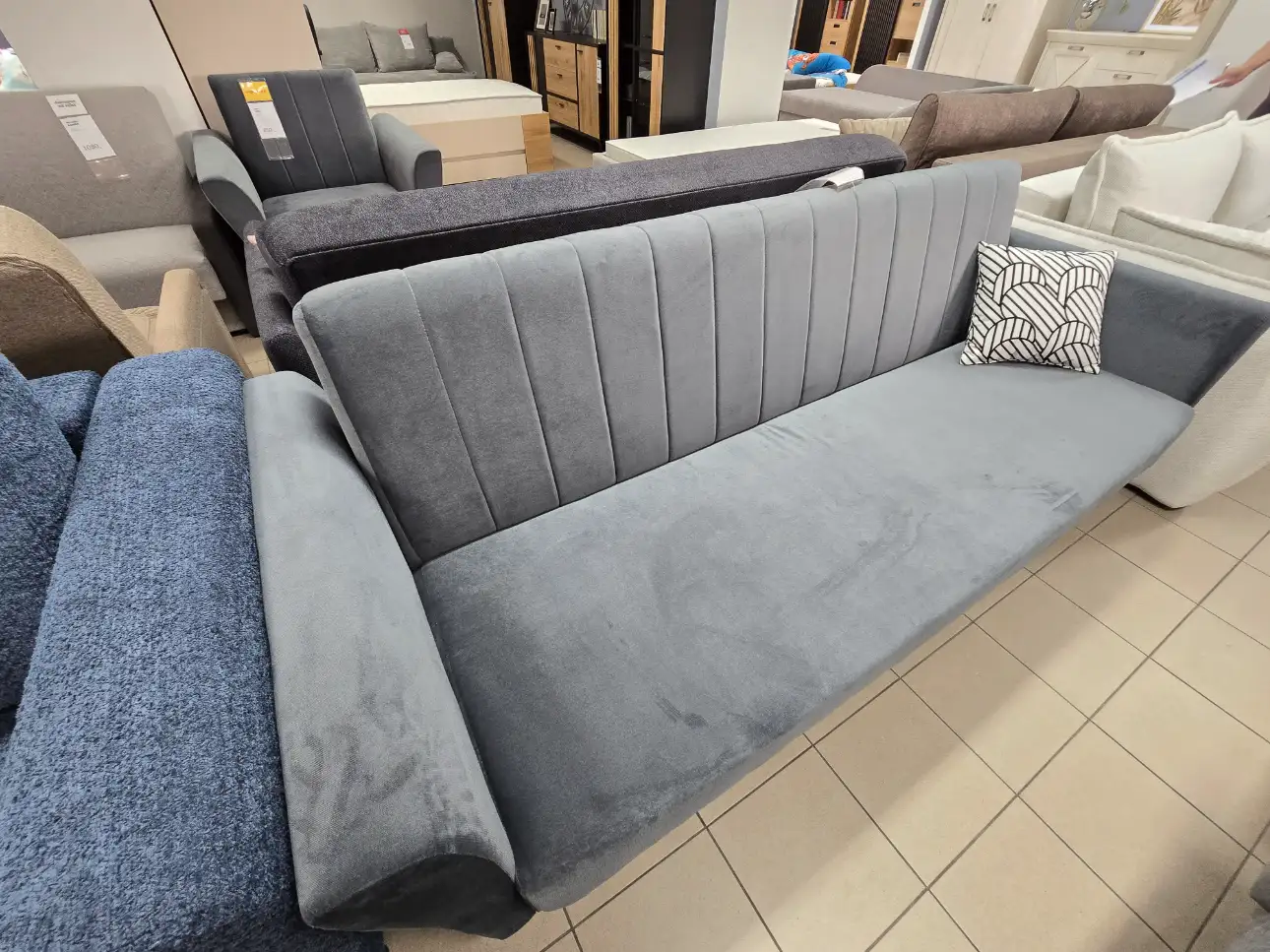 Kanapa LINEA sofa z funkcją spania i pojemnikiem grafitowa welurowa