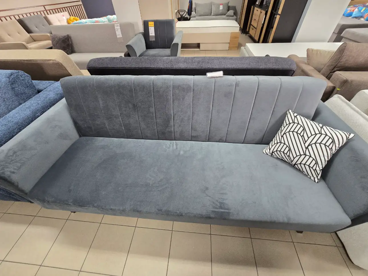 Kanapa LINEA sofa z funkcją spania i pojemnikiem grafitowa welurowa