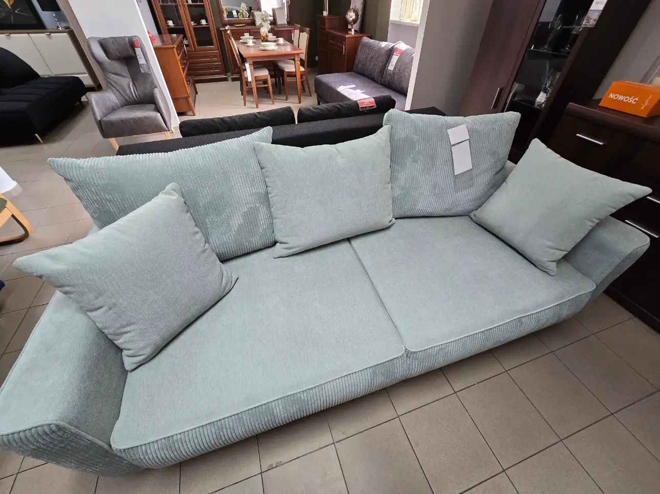 Black Red White Sofa LARISA kanapa z funkcją spania i pojemnikiem miętowa trzyosobowa