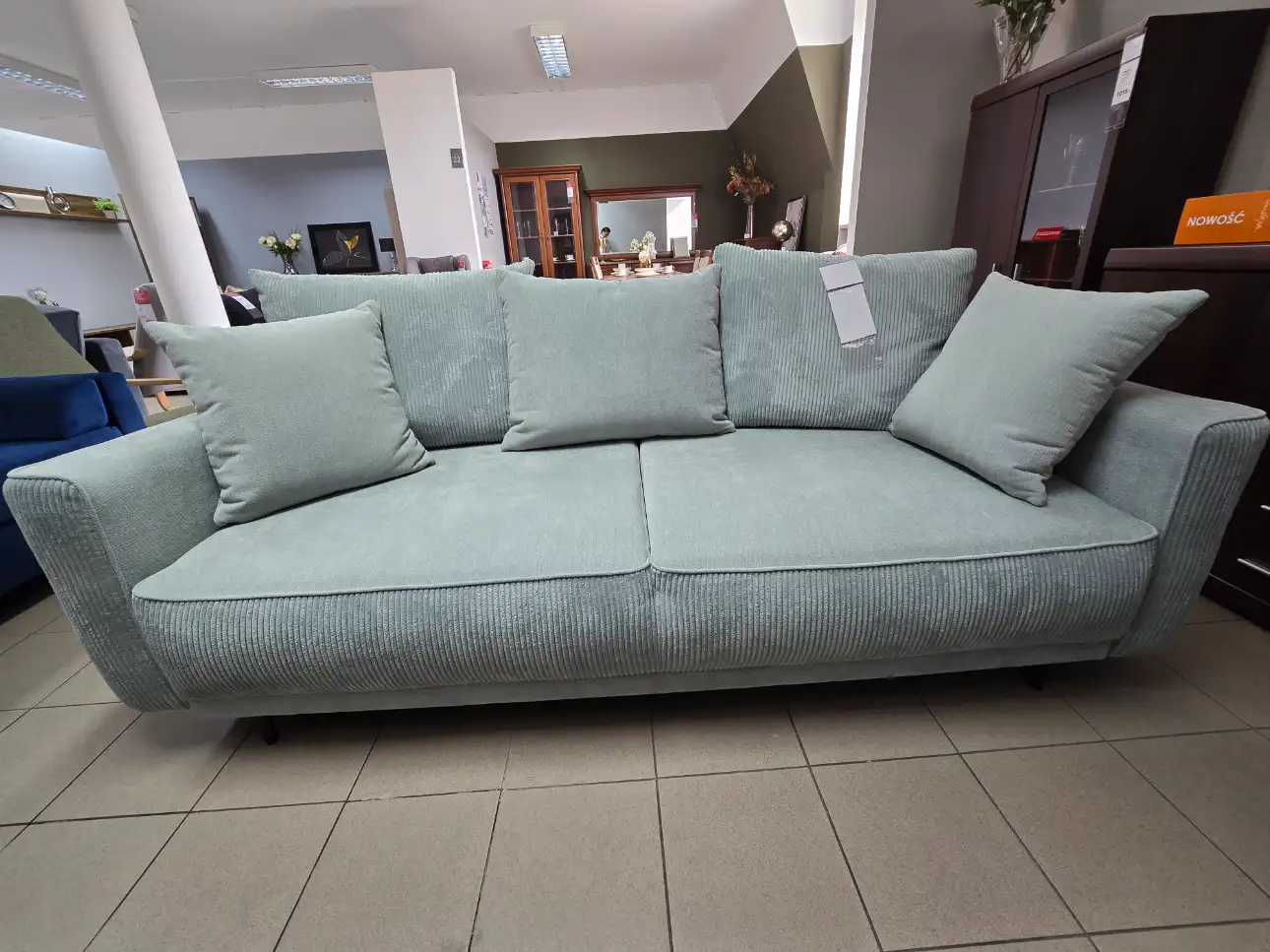 Black Red White Sofa LARISA kanapa z funkcją spania i pojemnikiem miętowa trzyosobowa