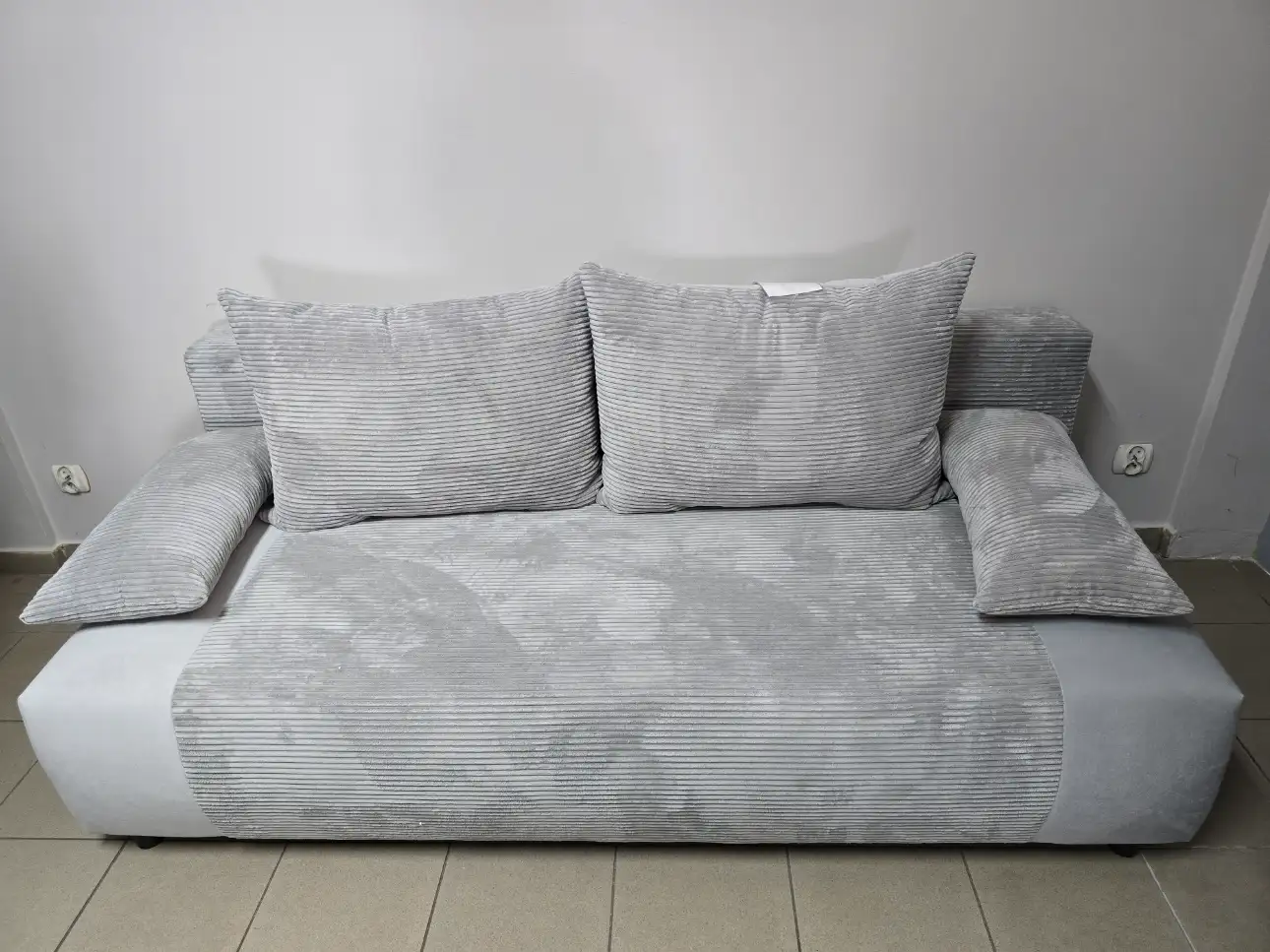 Black Red White Sofa GAPI kanapa z funkcją spania DL i pojemnikiem na pościel welur szara