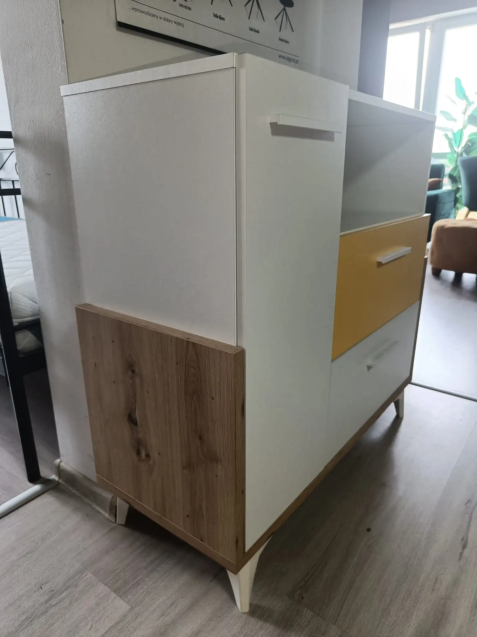MebloCross Komoda 95W HEY-07 biała żółty