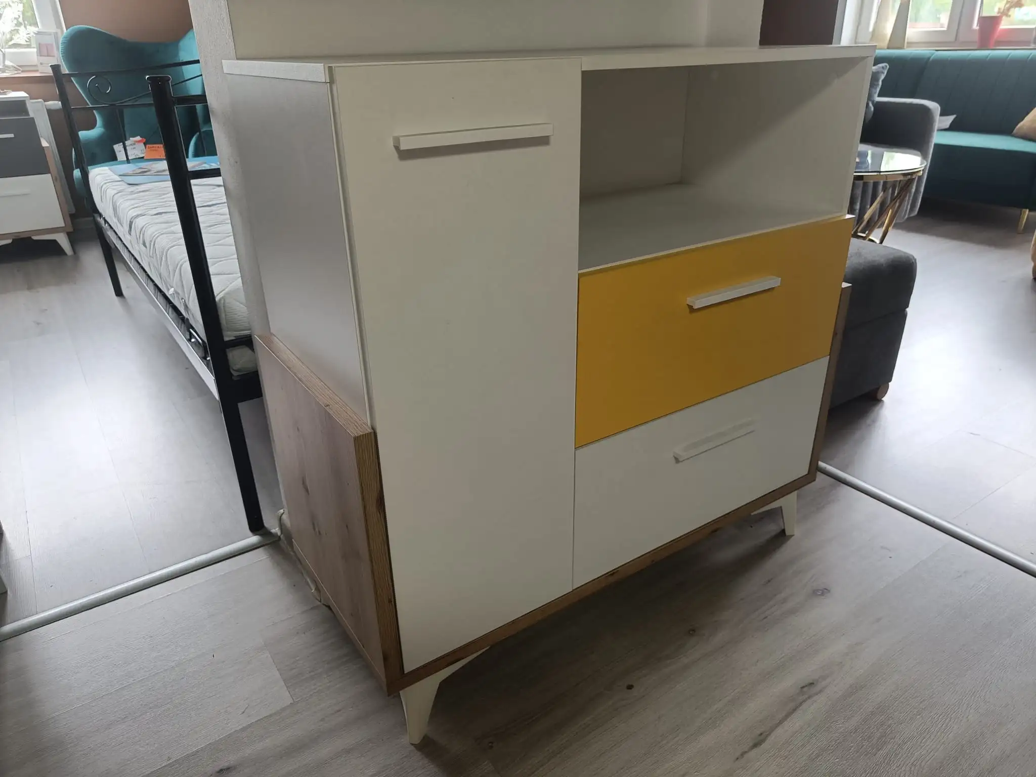 MebloCross Komoda 95W HEY-07 biała żółty