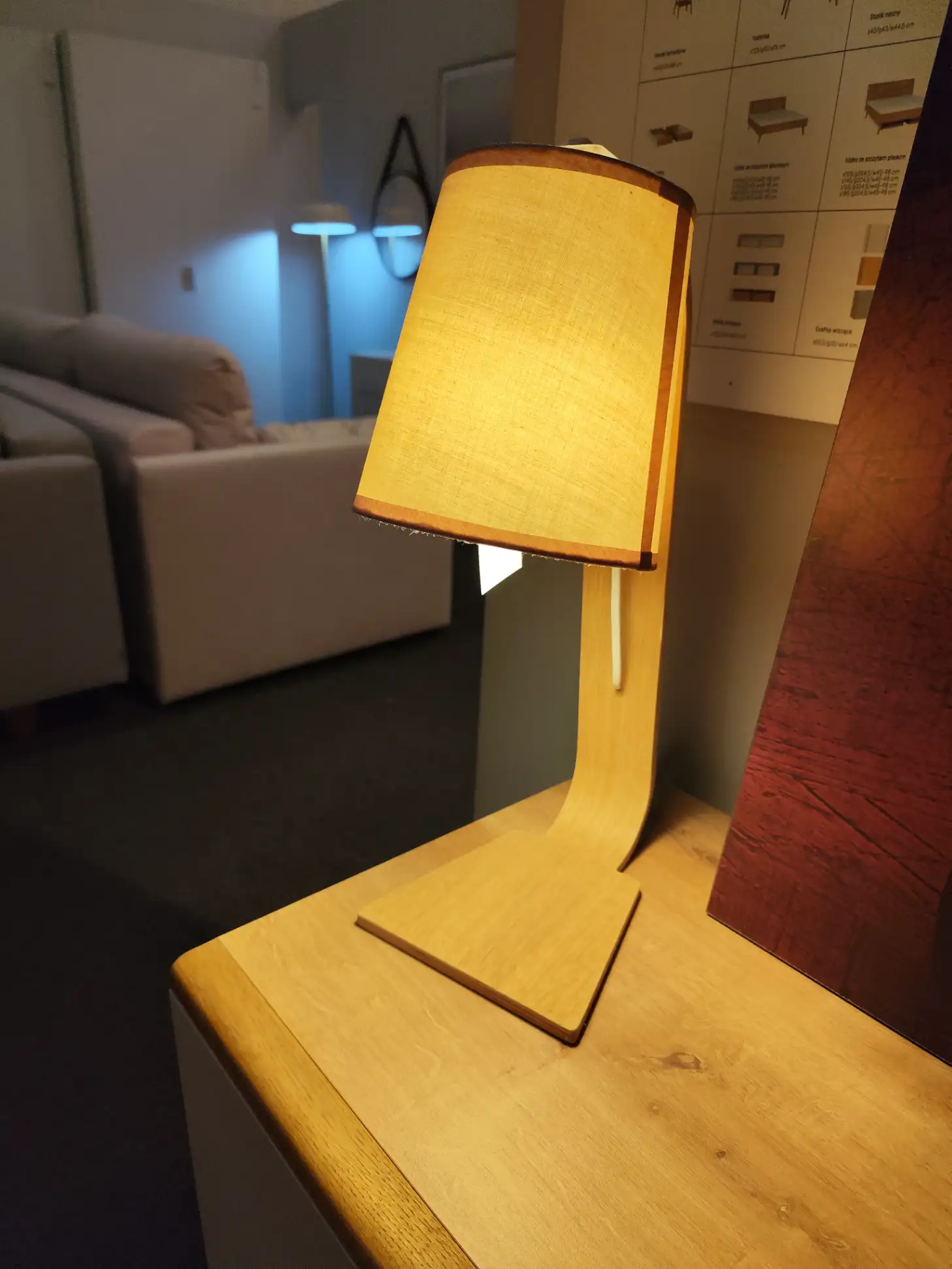 Drewniana Lampa Stołowa LUCIDE NORDIC nocna skandynawska z białym abażurem