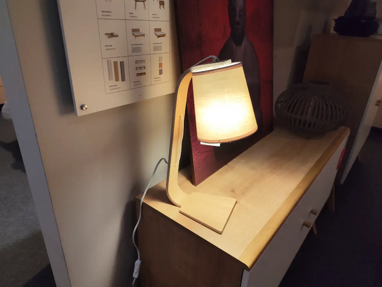 Drewniana Lampa Stołowa LUCIDE NORDIC nocna skandynawska z białym abażurem Drewniana Lampa Stołowa LUCIDE NORDIC nocna skandynawska z białym abażurem