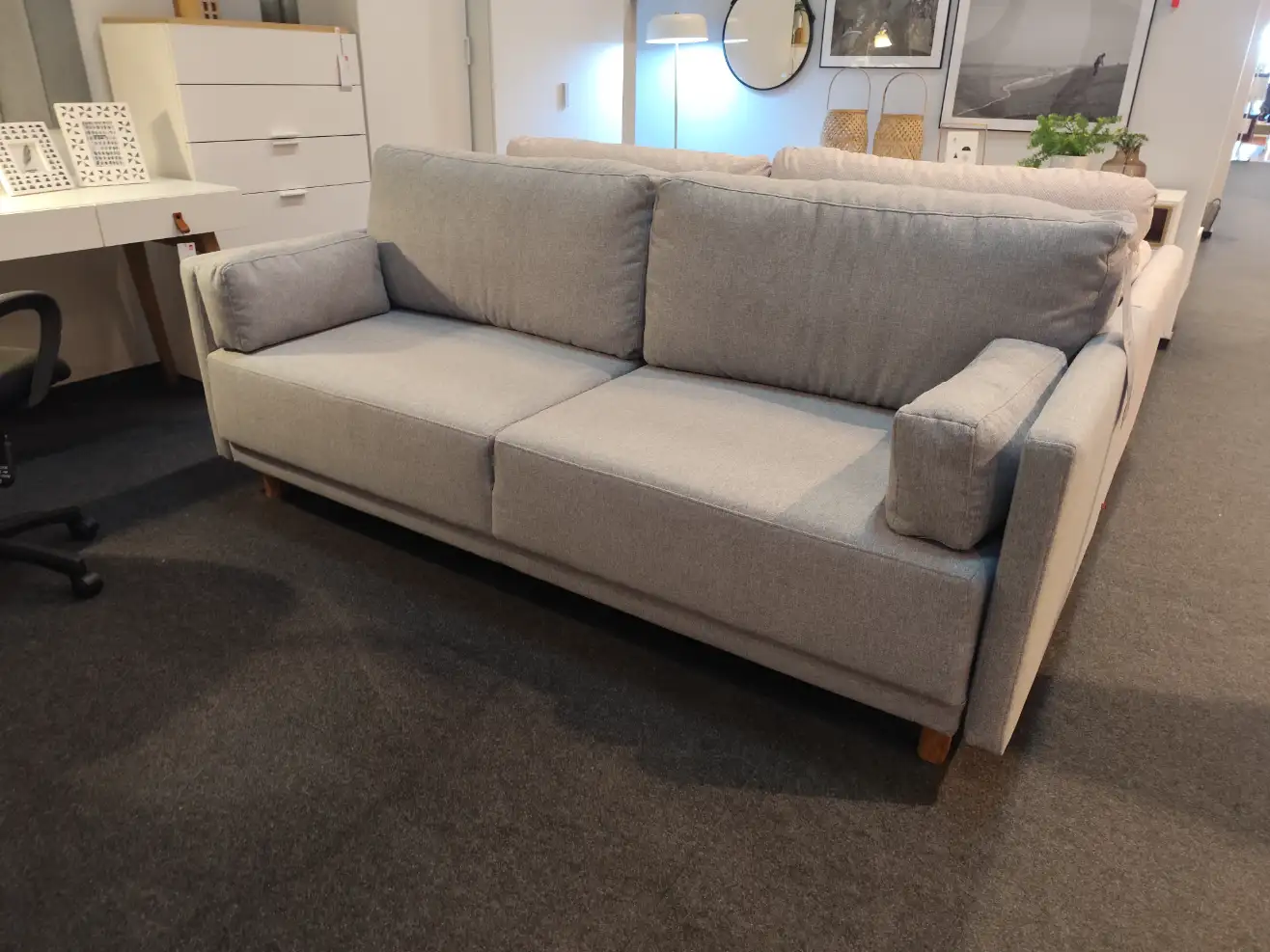 VOX Sofa TODOS SLIM Kanapa 3-osobowa z funkcją spania i pojemnikiem szara