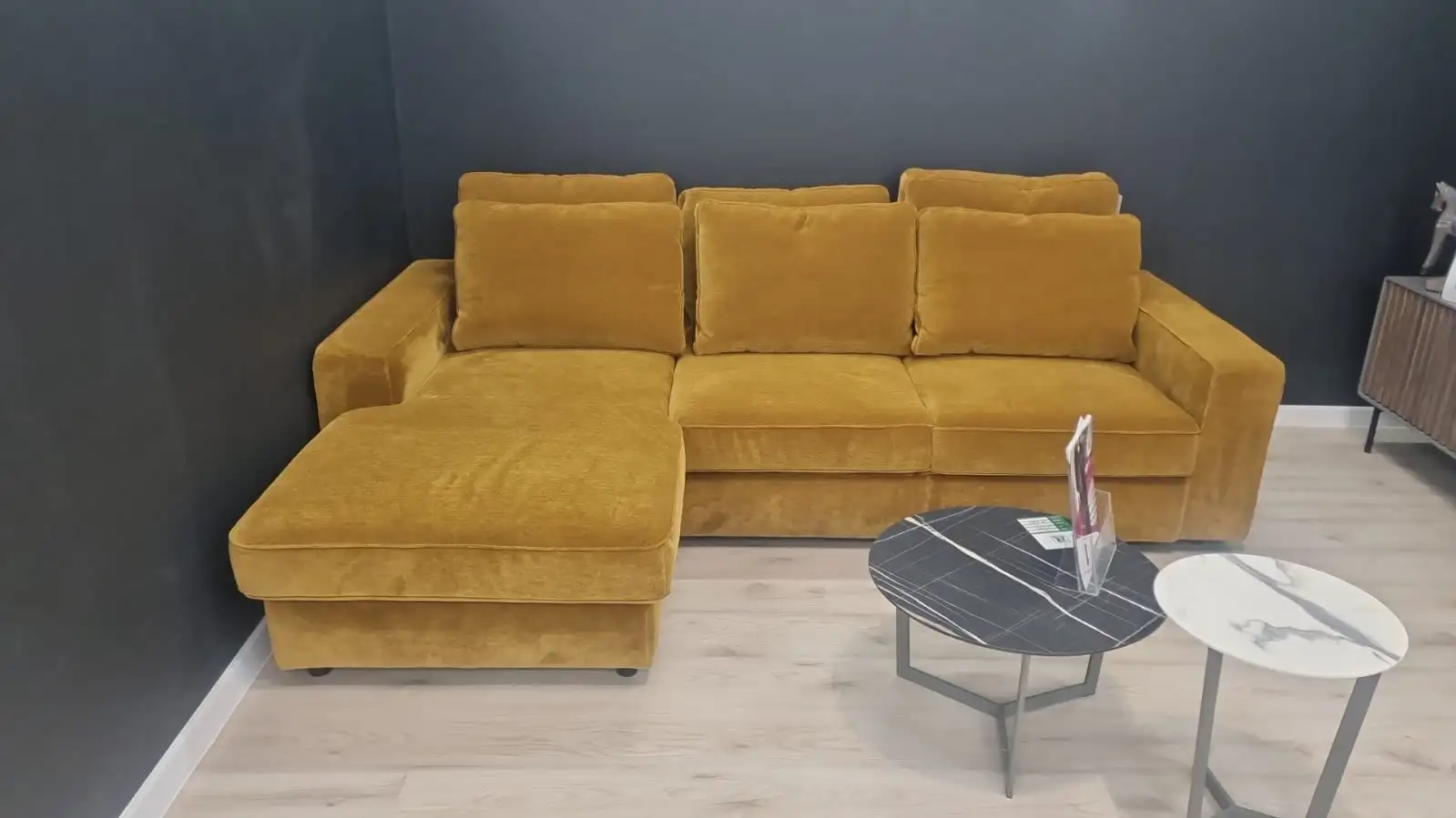 Vero Narożnik CALLUNA z funkcją spania i pojemnikiem na pościel żółty miękki