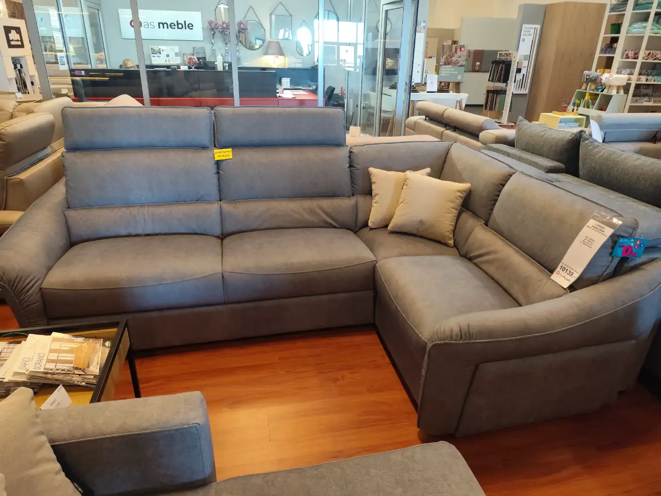 Meblomak Narożnik LARINO 3RL-N-1PP szary z funkcją spania i pojemnikiem bardzo miękki wygodny