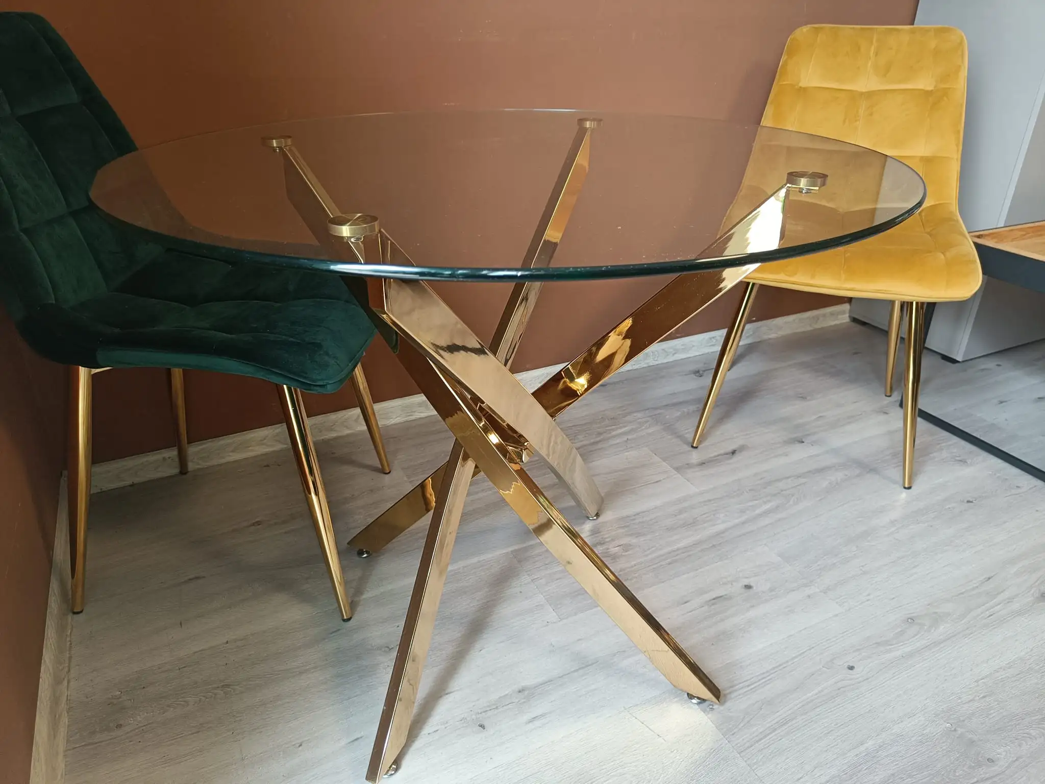 Signal Stoł AGIS szklany złoty 90 cm
