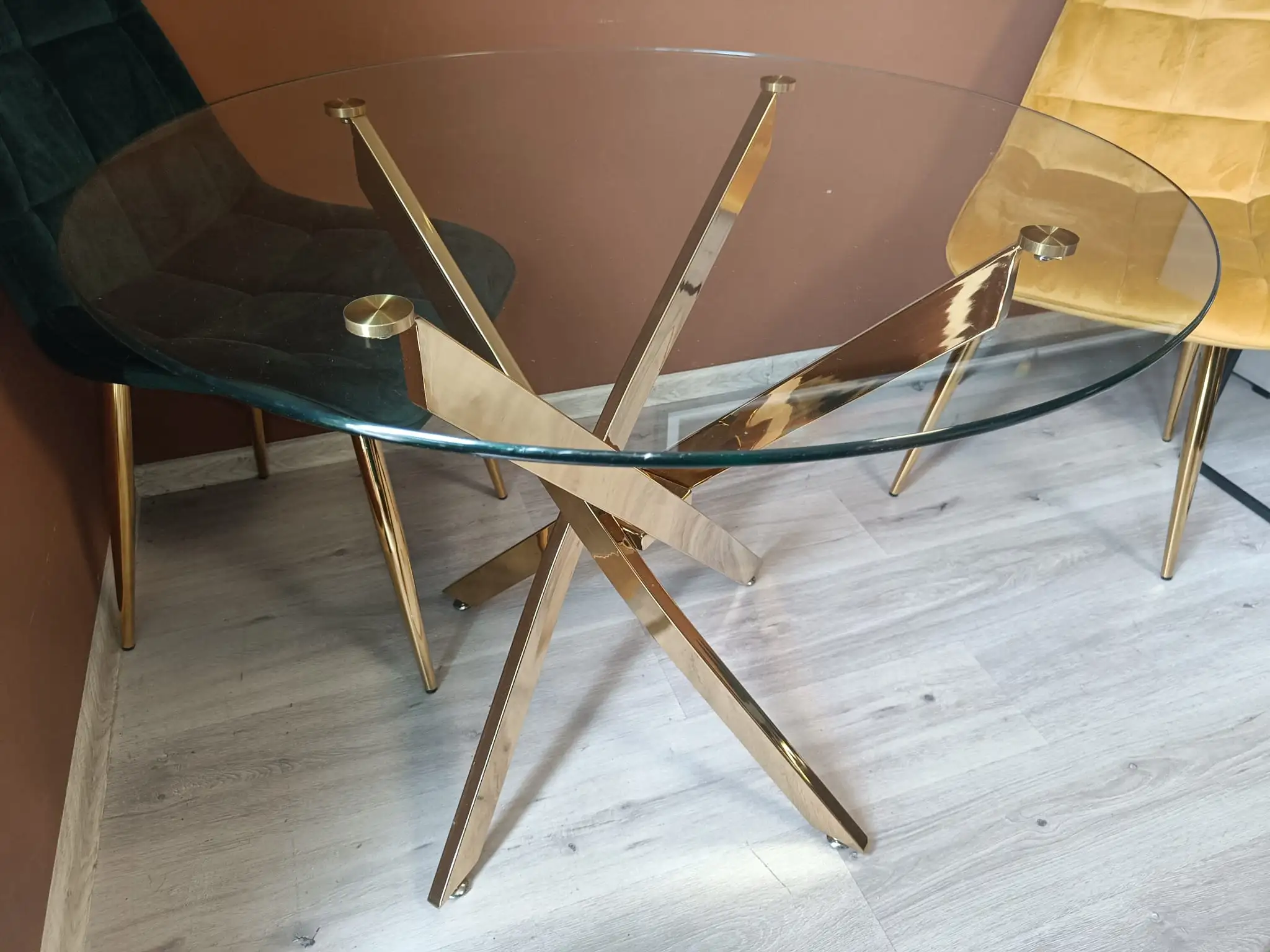 Signal Stoł AGIS szklany złoty 90 cm