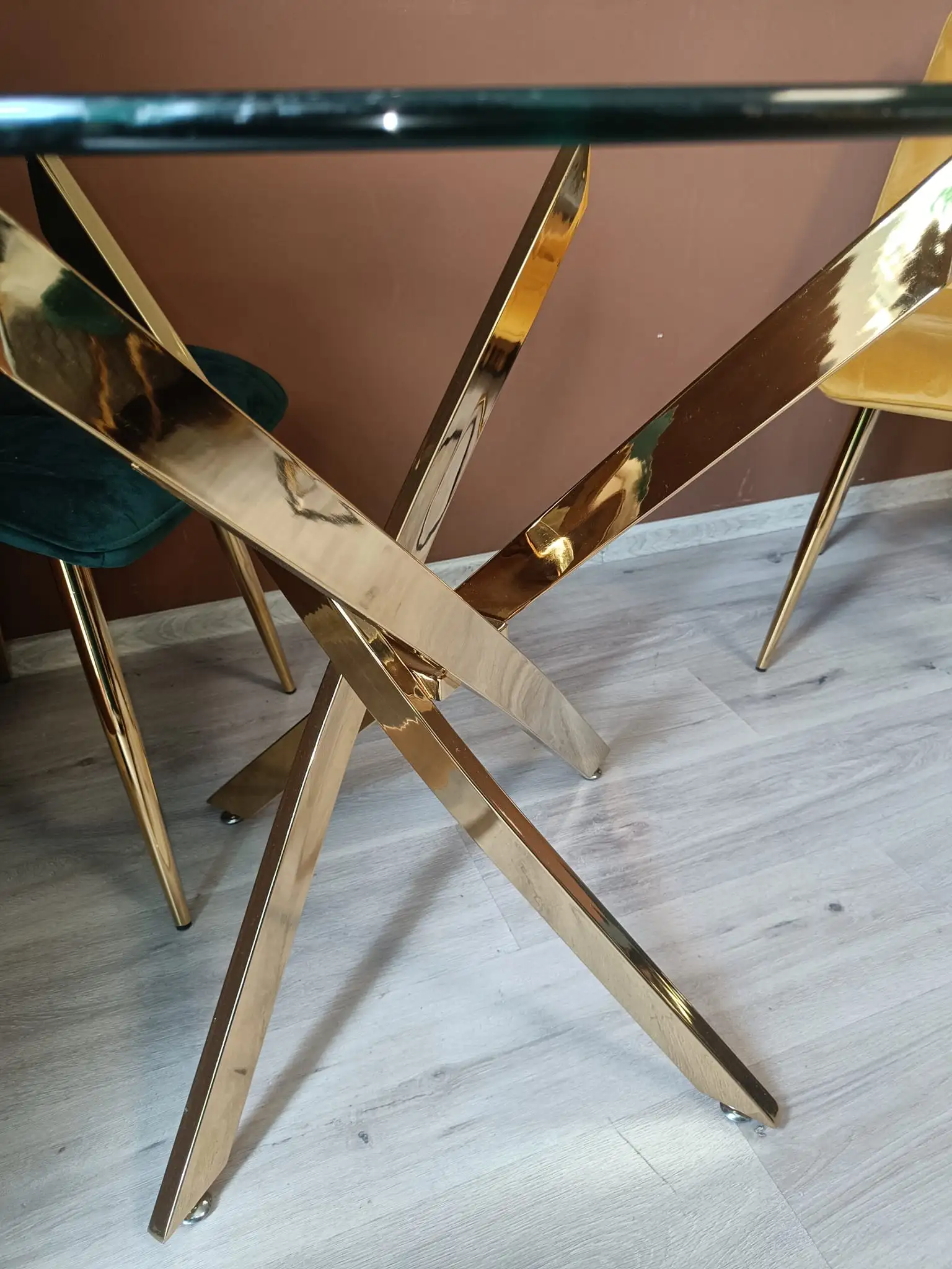 Signal Stoł AGIS szklany złoty 90 cm