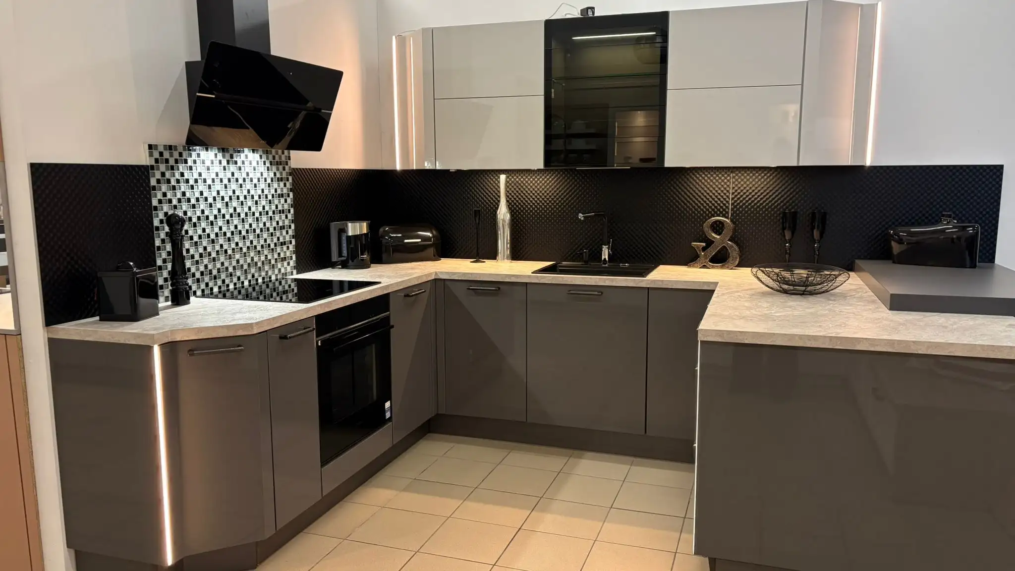 Nobilia Zestaw Mebli Kuchennych PREMIUM biało-szare piekarnik + zlew + płyta + zmywarka 