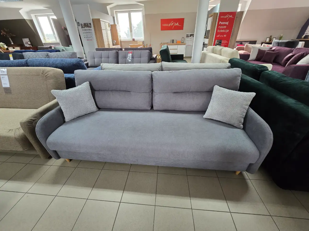 Black Red White Sofa VERTO kanapa z funkcją spania i pojemnikiem szara