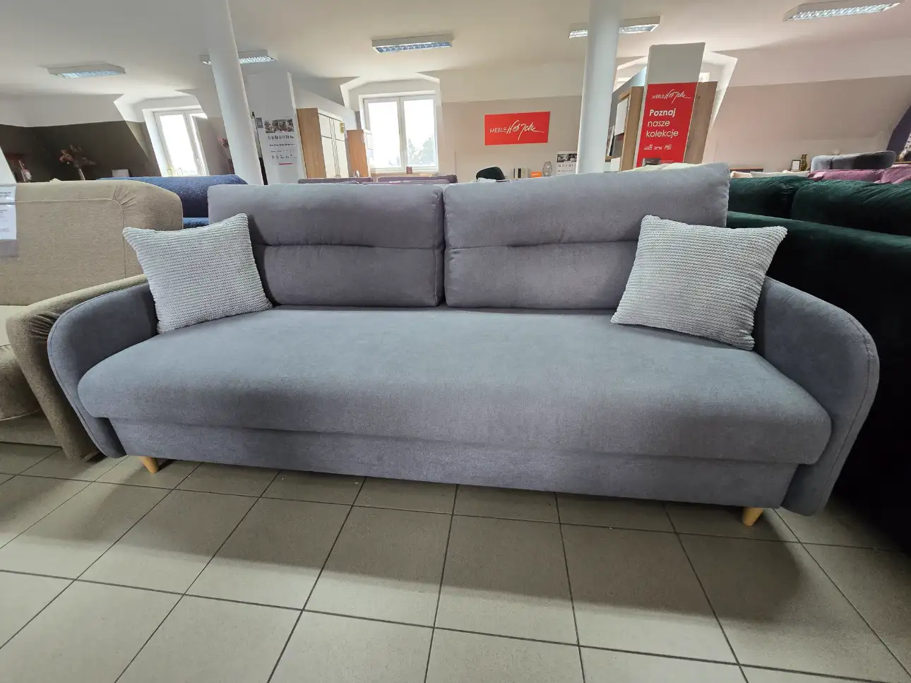 Black Red White Sofa VERTO kanapa z funkcją spania i pojemnikiem szara