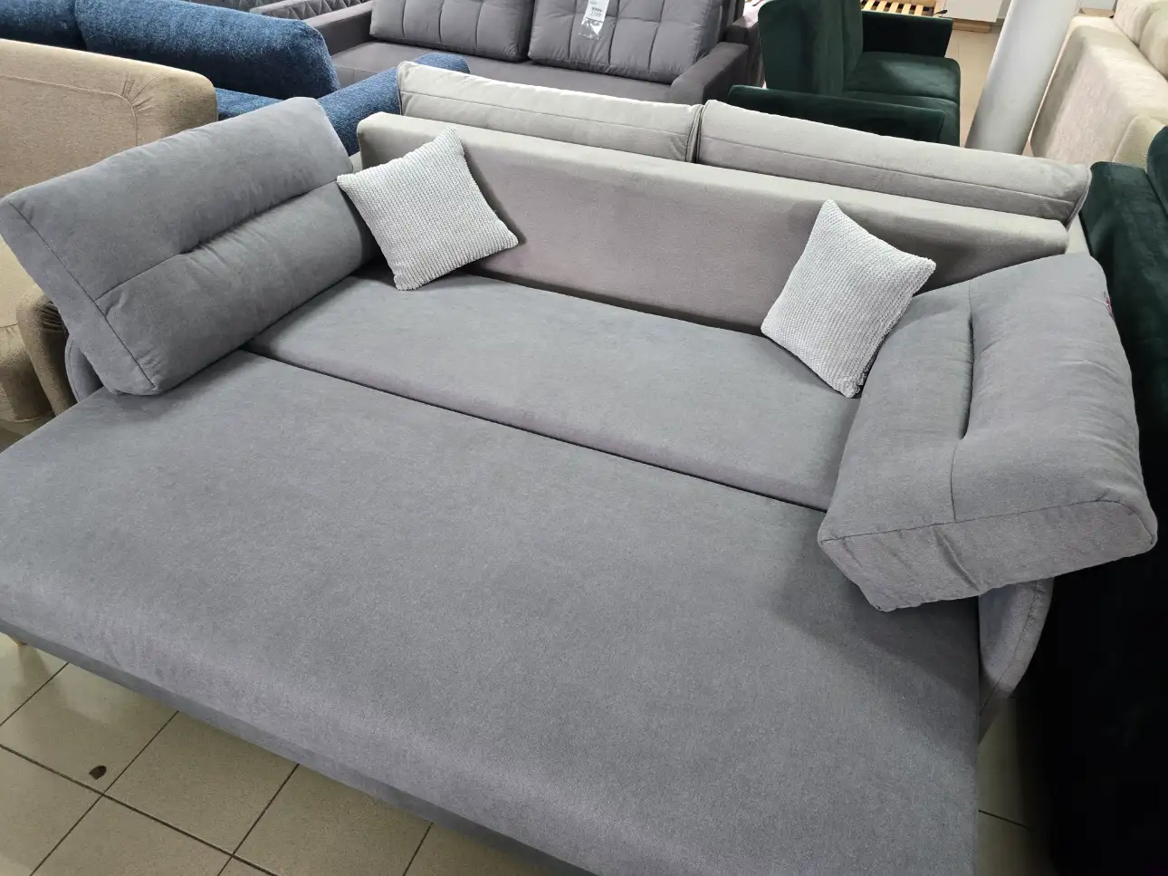 Black Red White Sofa VERTO kanapa z funkcją spania i pojemnikiem szara