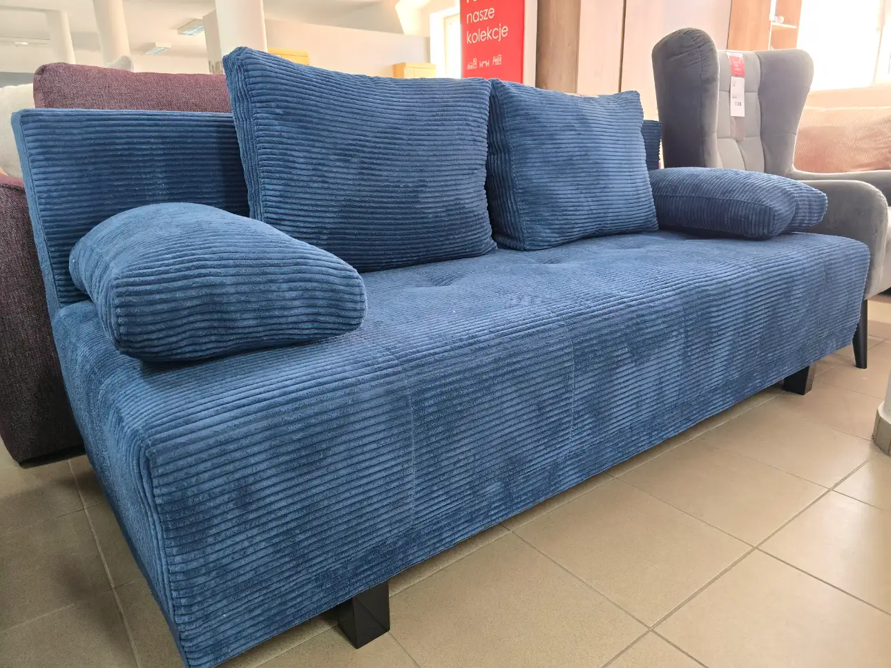 Kanapa PAPAYA sofa z funkcją spania i pojemnikiem granatowa sztruks