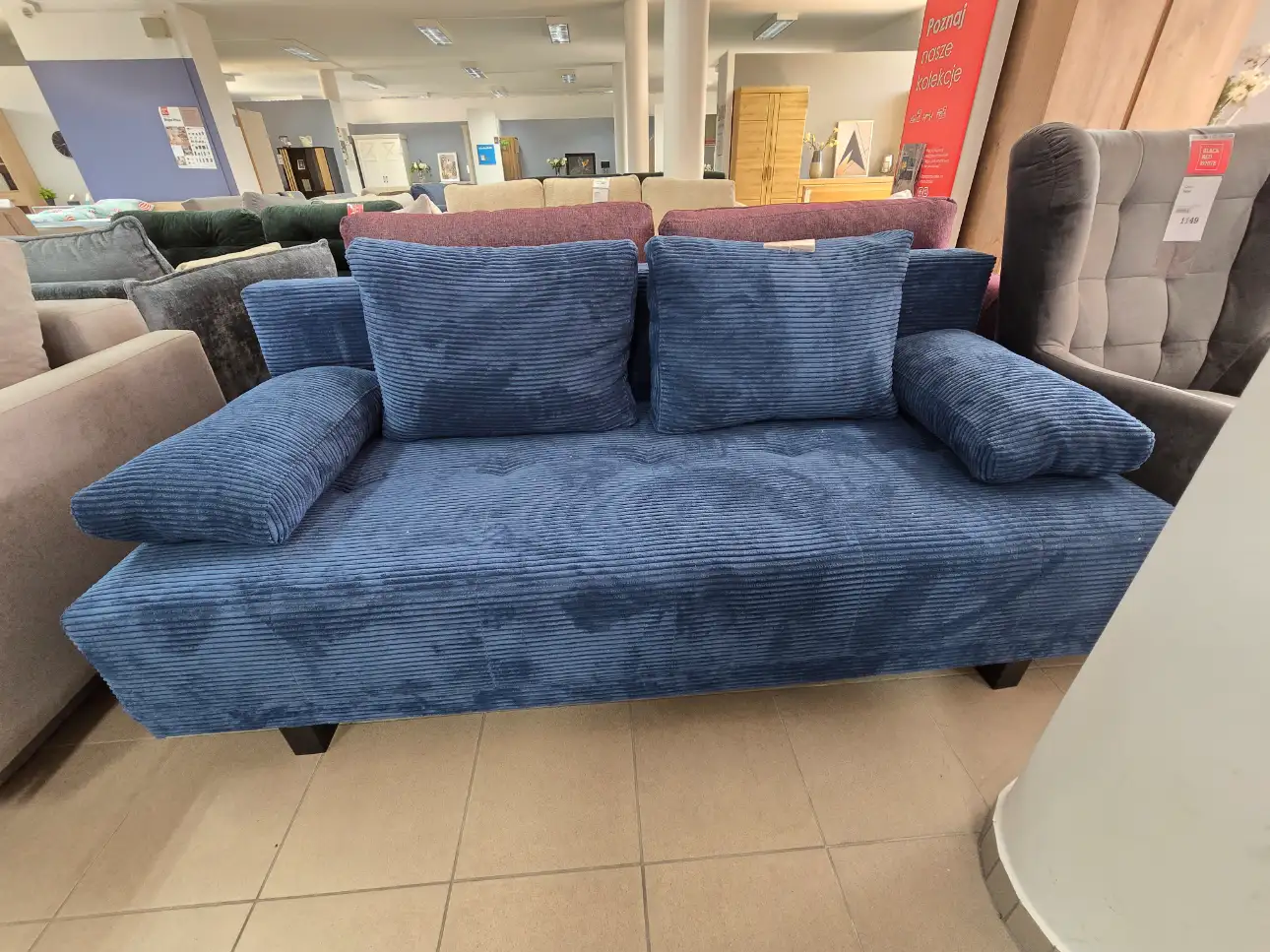 Kanapa PAPAYA sofa z funkcją spania i pojemnikiem granatowa sztruks