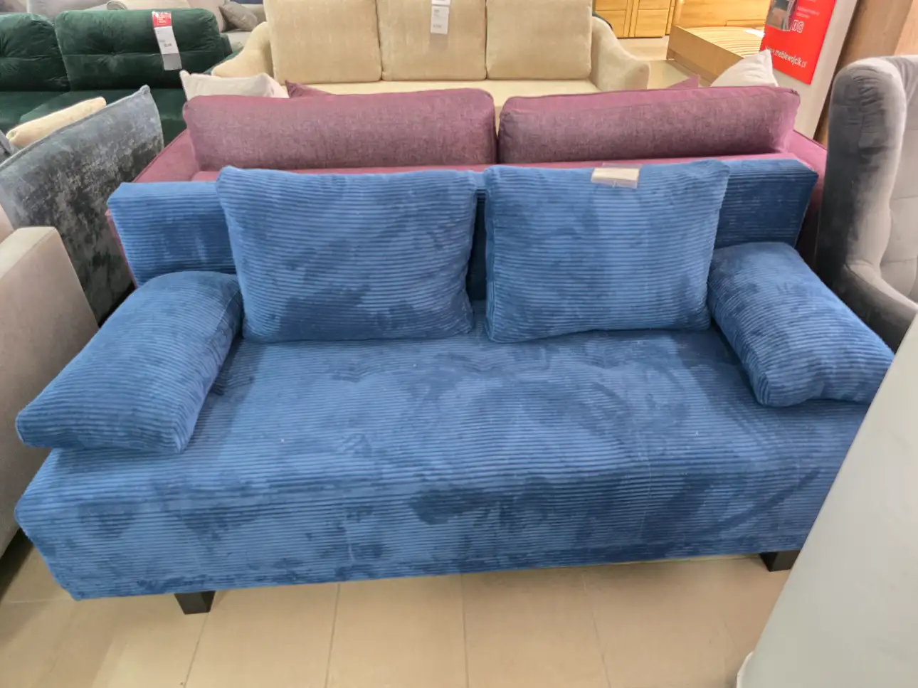 Kanapa PAPAYA sofa z funkcją spania i pojemnikiem granatowa sztruks