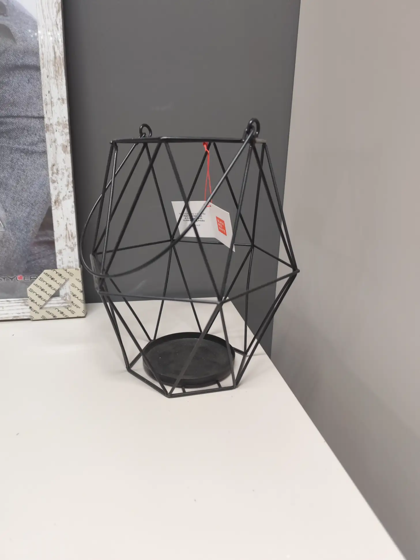 Lampion metalowy czarny na świeczkę świecznik